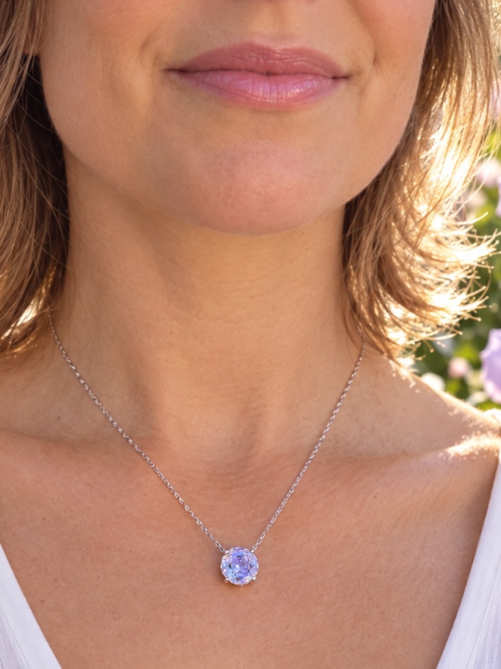 Lavender Sapphire Necklace Sterling Silver – Rose Faceted – September Birthstone